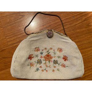 Ladies Vintage 1930's White Beaded Point de Beauvais Embroidered Evening Purse